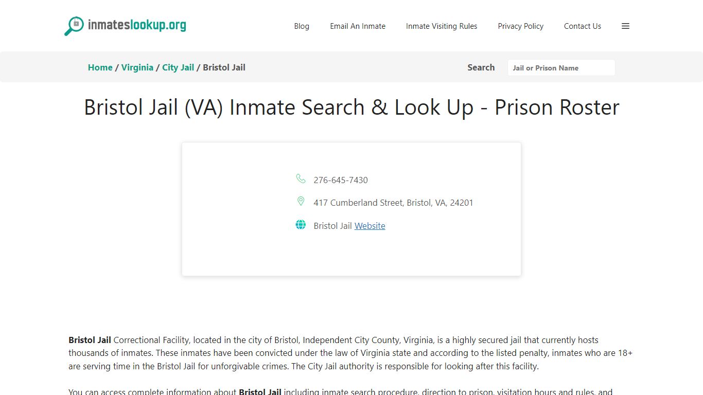 Bristol Jail (VA) Inmate Search & Look Up - Prison Roster