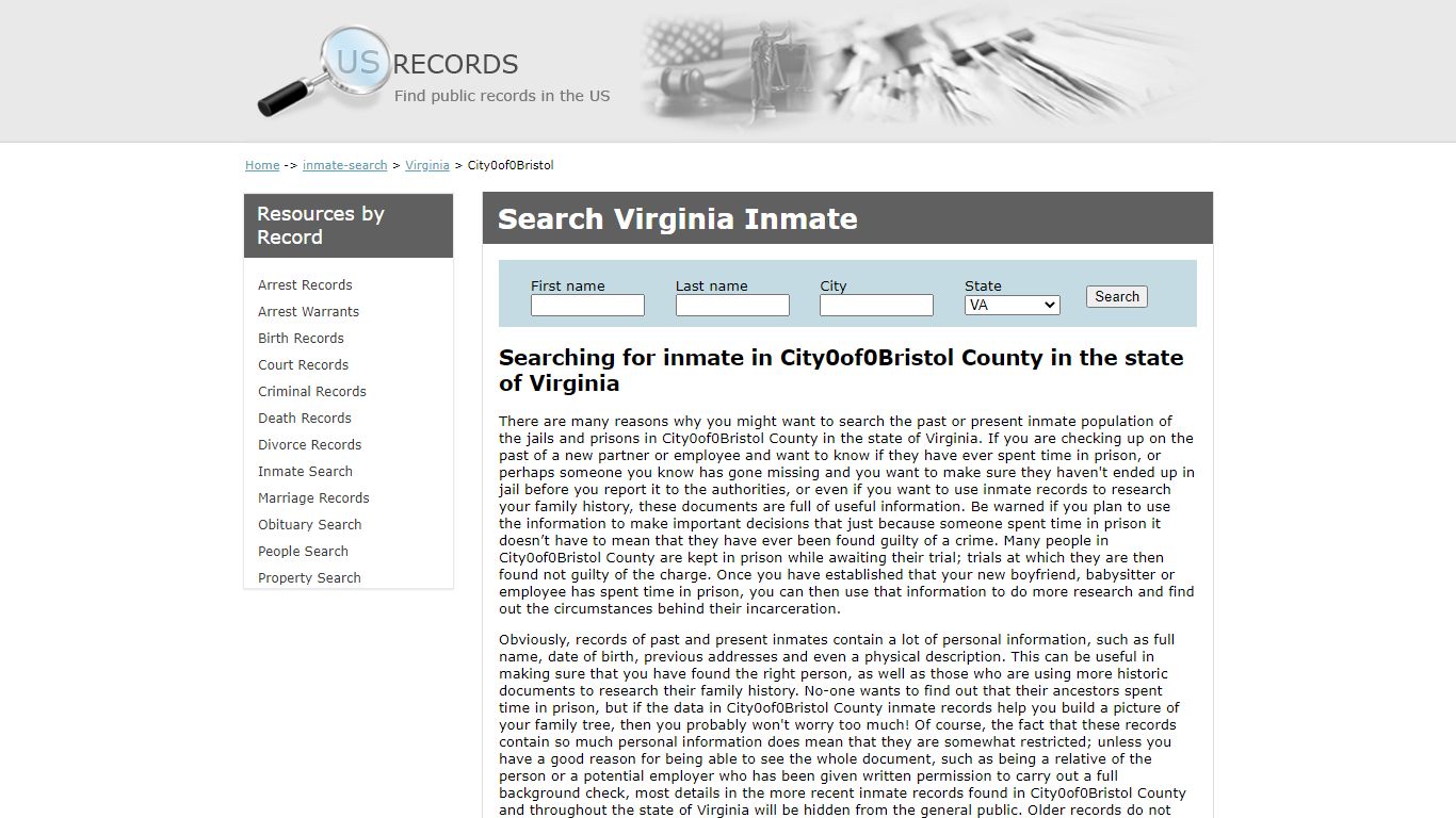 Search Inmate City of Bristol Virginia | US Records